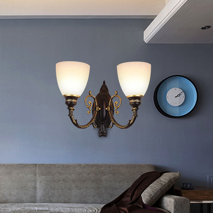 Skørter | Bowl Frosted Glass Wall Lighting Retro 1/2-Light Bedroom Wall Lamp in Black