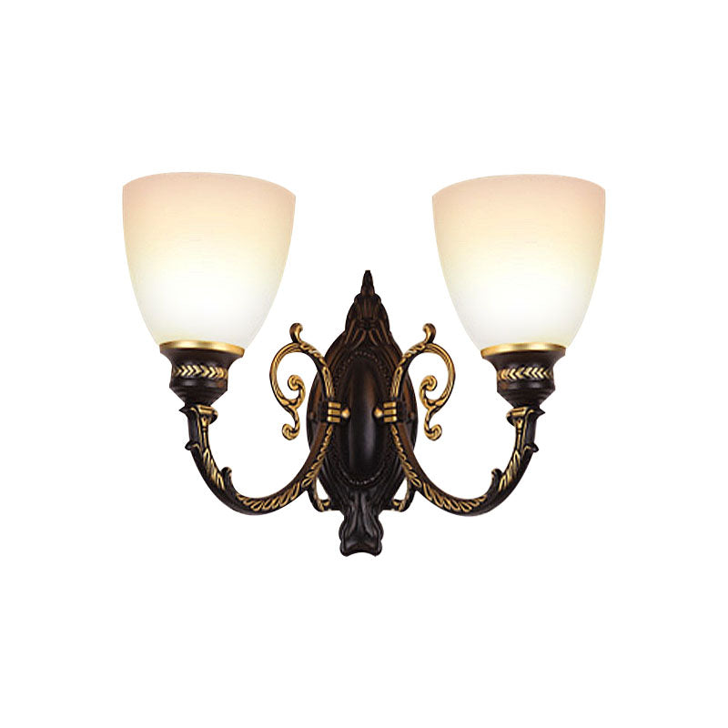 Skørter | Bowl Frosted Glass Wall Lighting Retro 1/2-Light Bedroom Wall Lamp in Black