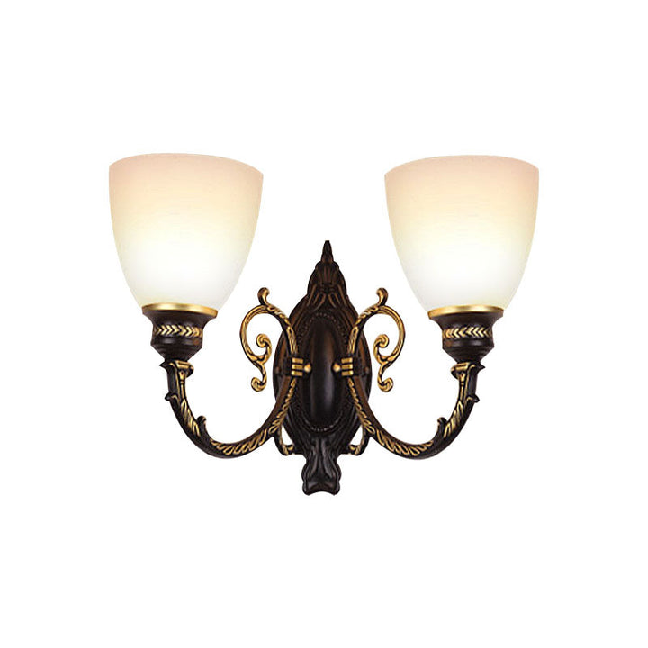 Skørter | Bowl Frosted Glass Wall Lighting Retro 1/2-Light Bedroom Wall Lamp in Black