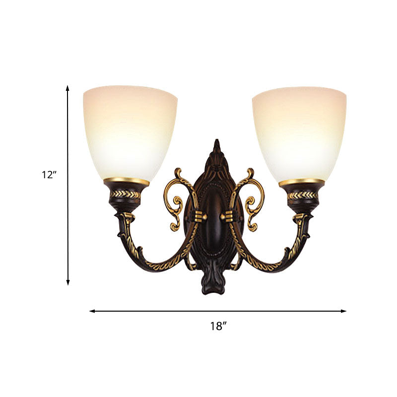 Skørter | Bowl Frosted Glass Wall Lighting Retro 1/2-Light Bedroom Wall Lamp in Black