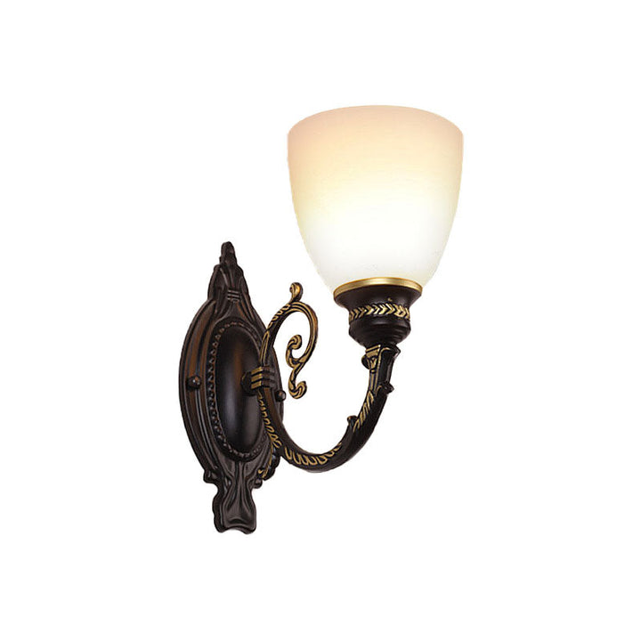 Skørter | Bowl Frosted Glass Wall Lighting Retro 1/2-Light Bedroom Wall Lamp in Black