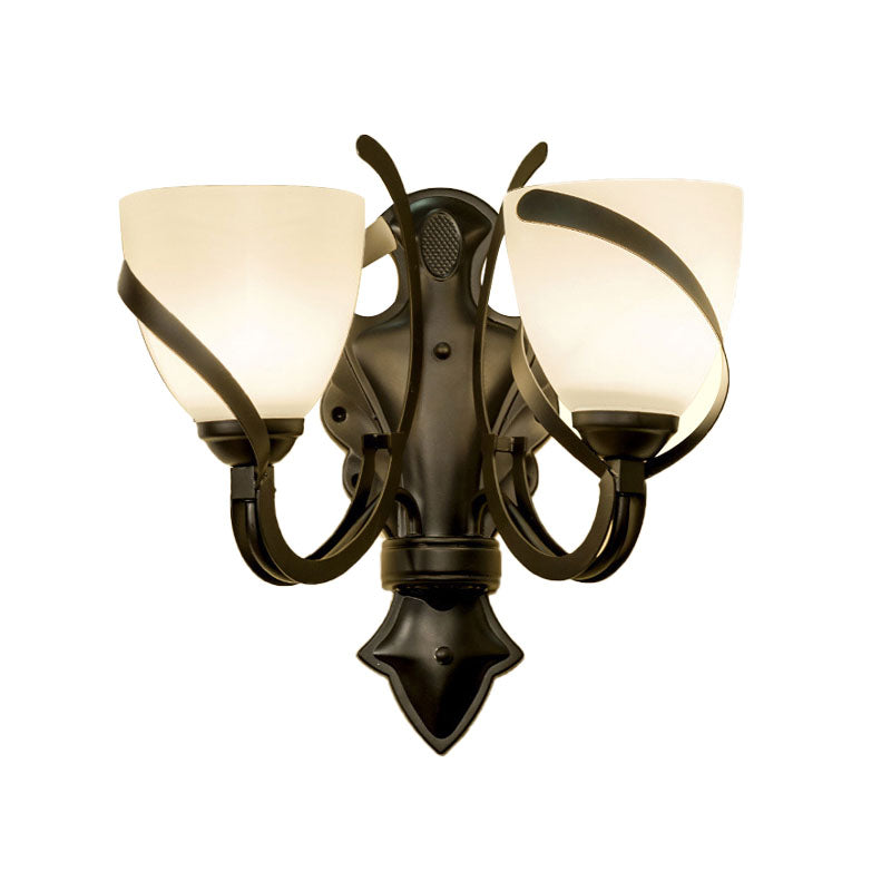 Skørter | White Glass Black Wall Lamp Dome 1/2-Light Vintage Wall Light Candle Holder with Curvy Arm for Porch