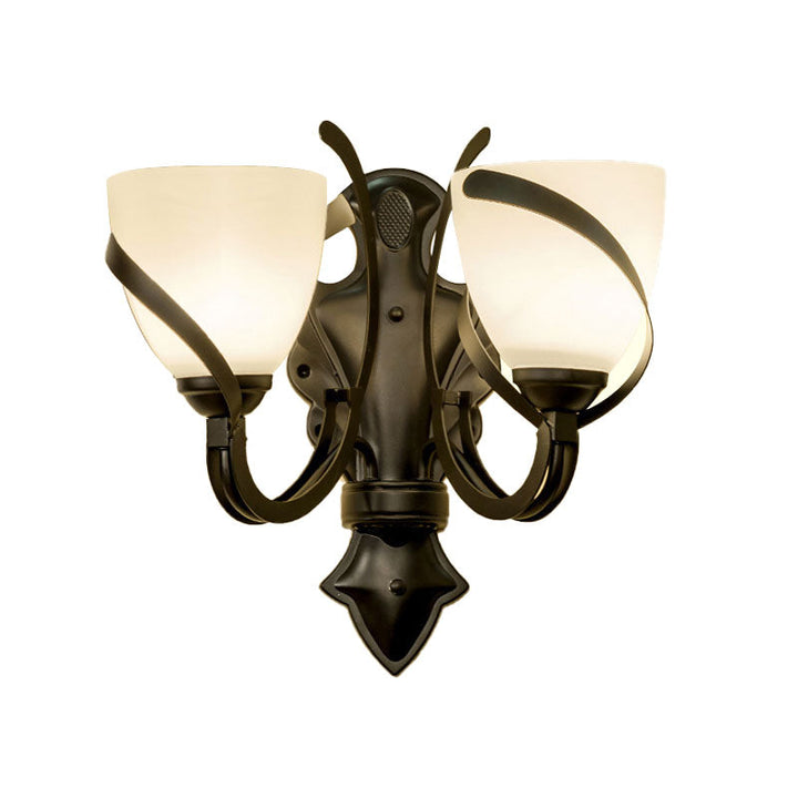 Skørter | White Glass Black Wall Lamp Dome 1/2-Light Vintage Wall Light Candle Holder with Curvy Arm for Porch