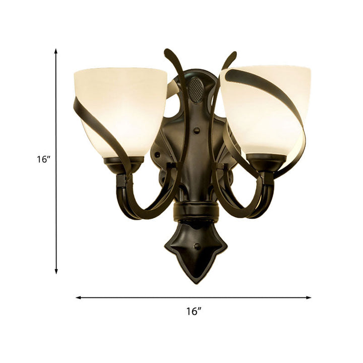 Skørter | White Glass Black Wall Lamp Dome 1/2-Light Vintage Wall Light Candle Holder with Curvy Arm for Porch
