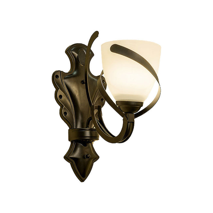 Skørter | White Glass Black Wall Lamp Dome 1/2-Light Vintage Wall Light Candle Holder with Curvy Arm for Porch