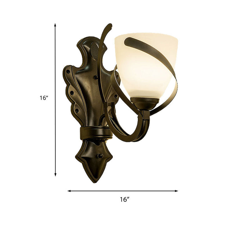 Skørter | White Glass Black Wall Lamp Dome 1/2-Light Vintage Wall Light Candle Holder with Curvy Arm for Porch