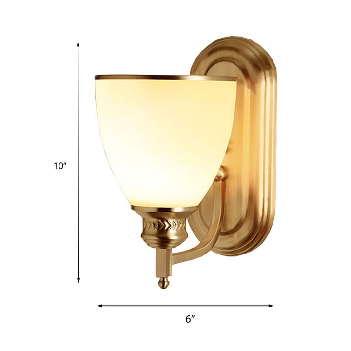 Skørter | Brass Wall Lamp Retro Milk Glass Shade 1-Light Hotel Wall Lamp with Curved Arm