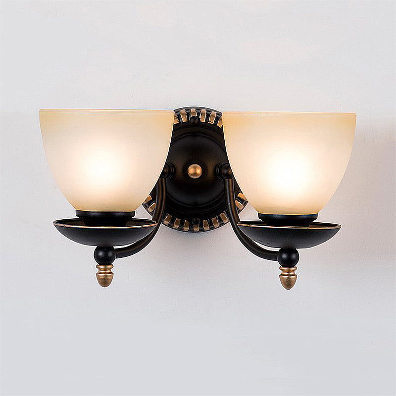 Skørter | Black 1/2-Light Wall Light Retro Frosted Glass Bowl Shade Wall Lamp for Dining Room