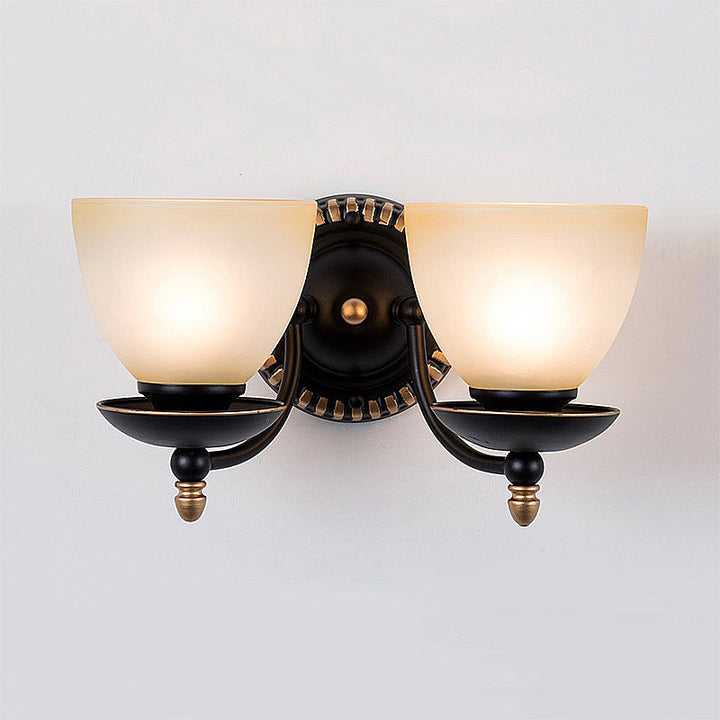 Skørter | Black 1/2-Light Wall Light Retro Frosted Glass Bowl Shade Wall Lamp for Dining Room