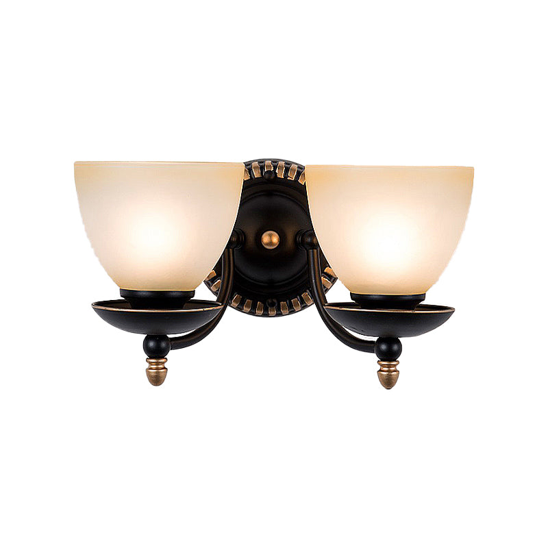 Skørter | Black 1/2-Light Wall Light Retro Frosted Glass Bowl Shade Wall Lamp for Dining Room