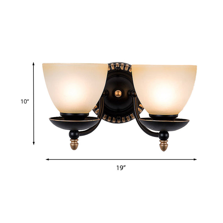 Skørter | Black 1/2-Light Wall Light Retro Frosted Glass Bowl Shade Wall Lamp for Dining Room