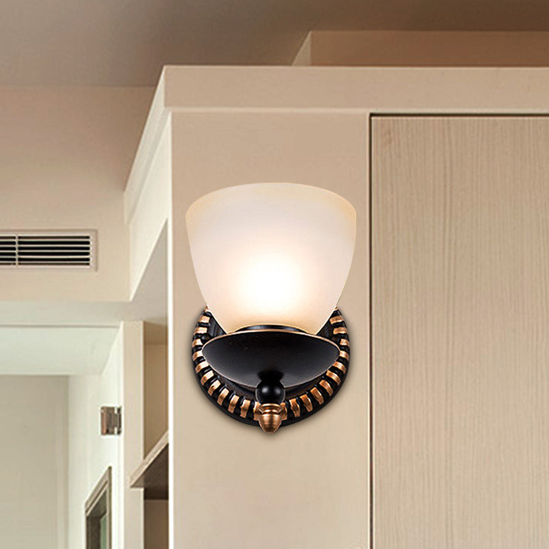 Skørter | Black 1/2-Light Wall Light Retro Frosted Glass Bowl Shade Wall Lamp for Dining Room