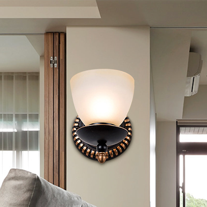 Skørter | Black 1/2-Light Wall Light Retro Frosted Glass Bowl Shade Wall Lamp for Dining Room
