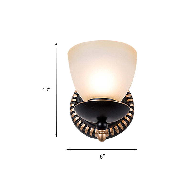 Skørter | Black 1/2-Light Wall Light Retro Frosted Glass Bowl Shade Wall Lamp for Dining Room