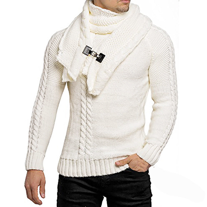 Men's stylish knitted sweater with chic collar and practical scarf Lisslune
