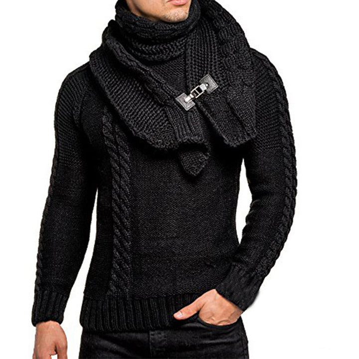 Men's stylish knitted sweater with chic collar and practical scarf Lisslune