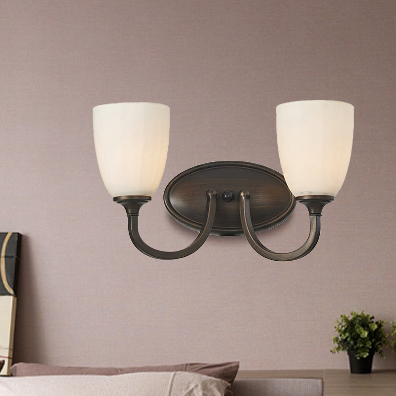 Skørter | White Dome Wall Lamp Retro Milk Glass 1/2-Light Living Room Wall Lamp with Metal Back Plate