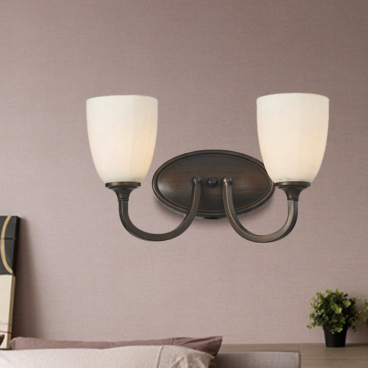 Skørter | White Dome Wall Lamp Retro Milk Glass 1/2-Light Living Room Wall Lamp with Metal Back Plate