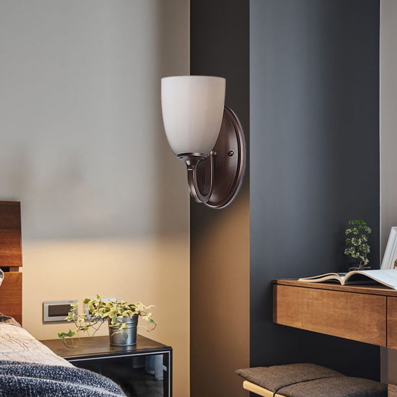 Skørter | White Dome Wall Lamp Retro Milk Glass 1/2-Light Living Room Wall Lamp with Metal Back Plate