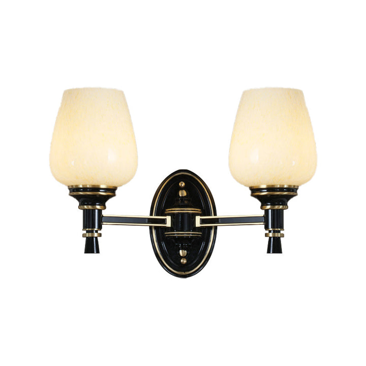 Skørter | 1/2-Pear Wall Mounted Light with Cone White Glass Shade Traditional Living Room Wall Lamp in Black