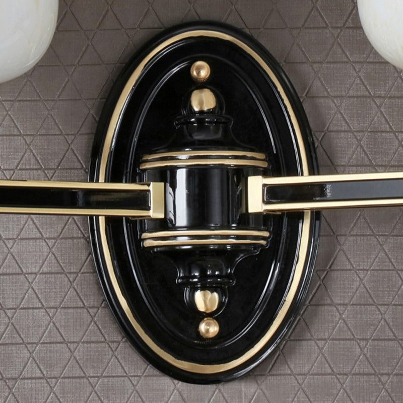 Skørter | 1/2-Pear Wall Mounted Light with Cone White Glass Shade Traditional Living Room Wall Lamp in Black