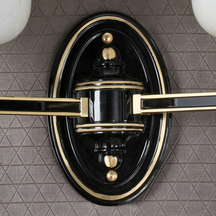 Skørter | 1/2-Pear Wall Mounted Light with Cone White Glass Shade Traditional Living Room Wall Lamp in Black