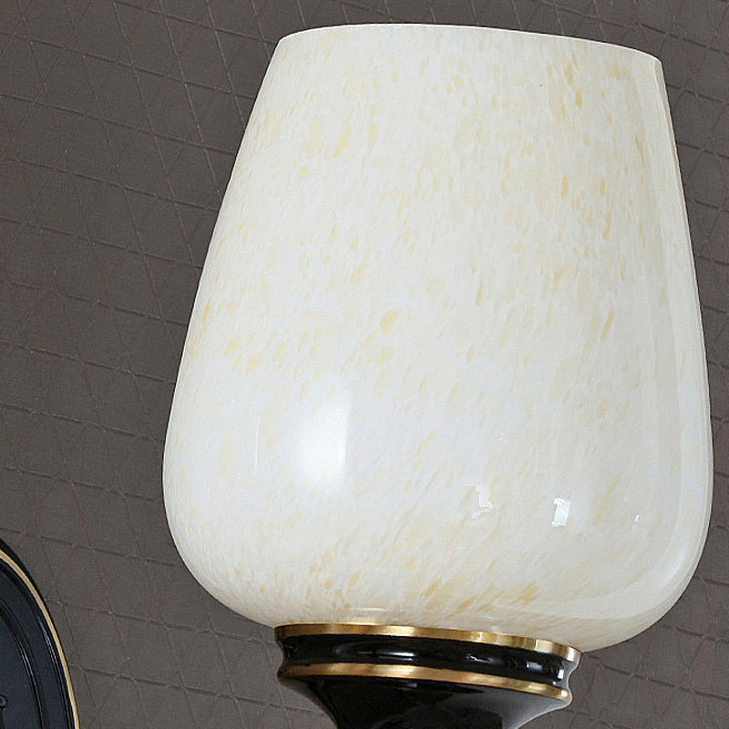 Skørter | 1/2-Pear Wall Mounted Light with Cone White Glass Shade Traditional Living Room Wall Lamp in Black