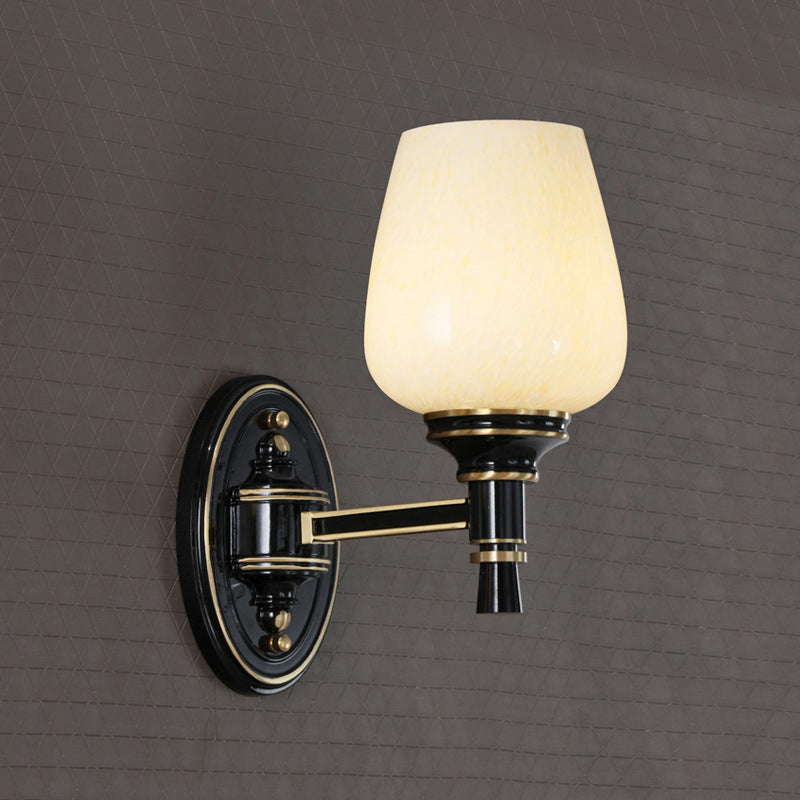 Skørter | 1/2-Pear Wall Mounted Light with Cone White Glass Shade Traditional Living Room Wall Lamp in Black