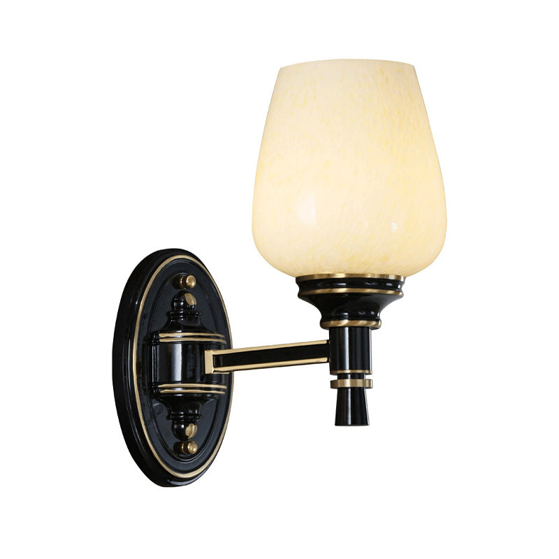 Skørter | 1/2-Pear Wall Mounted Light with Cone White Glass Shade Traditional Living Room Wall Lamp in Black
