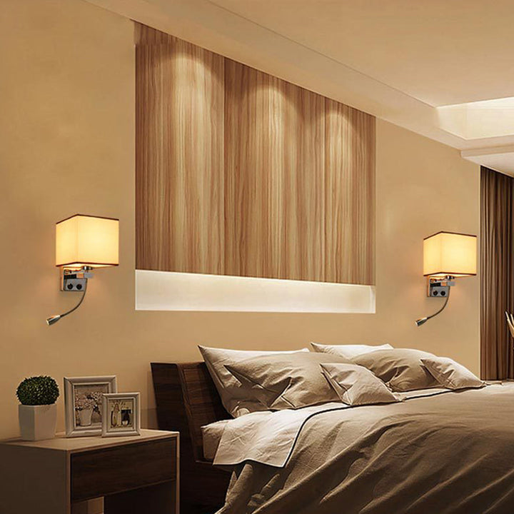 Skørter | 1 Light Fabric Wall Lamp Light Simple Style Beige/Brown Cubic Bedroom Wall Mount Light