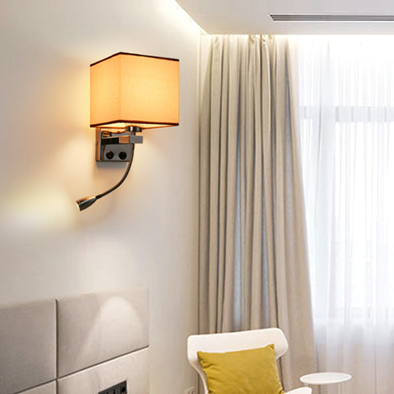 Skørter | 1 Light Fabric Wall Lamp Light Simple Style Beige/Brown Cubic Bedroom Wall Mount Light
