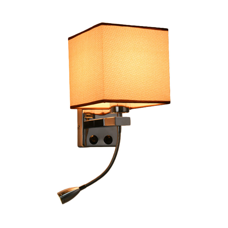 Skørter | 1 Light Fabric Wall Lamp Light Simple Style Beige/Brown Cubic Bedroom Wall Mount Light