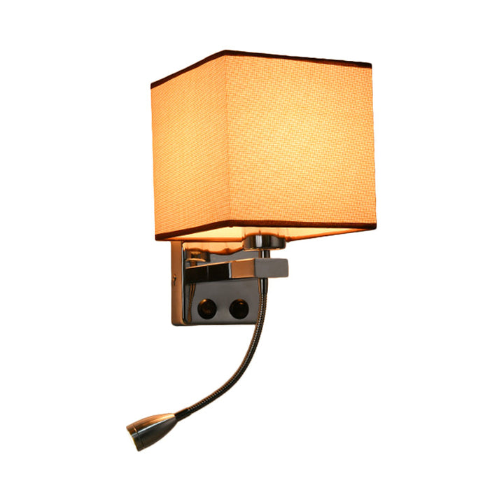 Skørter | 1 Light Fabric Wall Lamp Light Simple Style Beige/Brown Cubic Bedroom Wall Mount Light