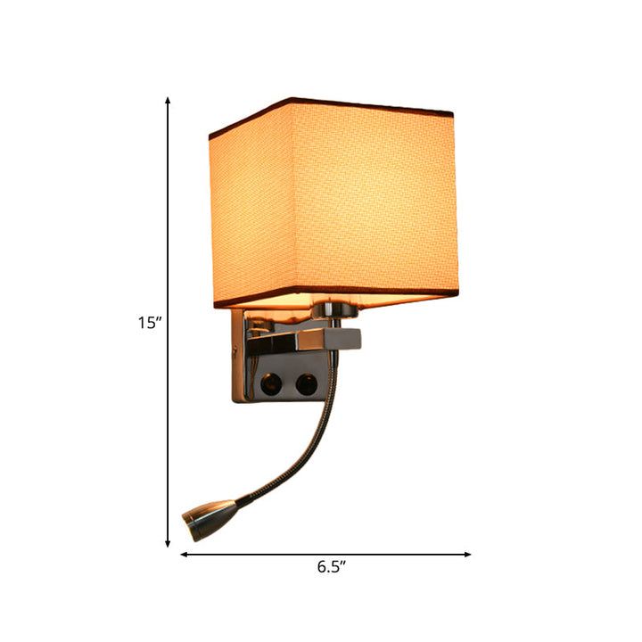 Skørter | 1 Light Fabric Wall Lamp Light Simple Style Beige/Brown Cubic Bedroom Wall Mount Light