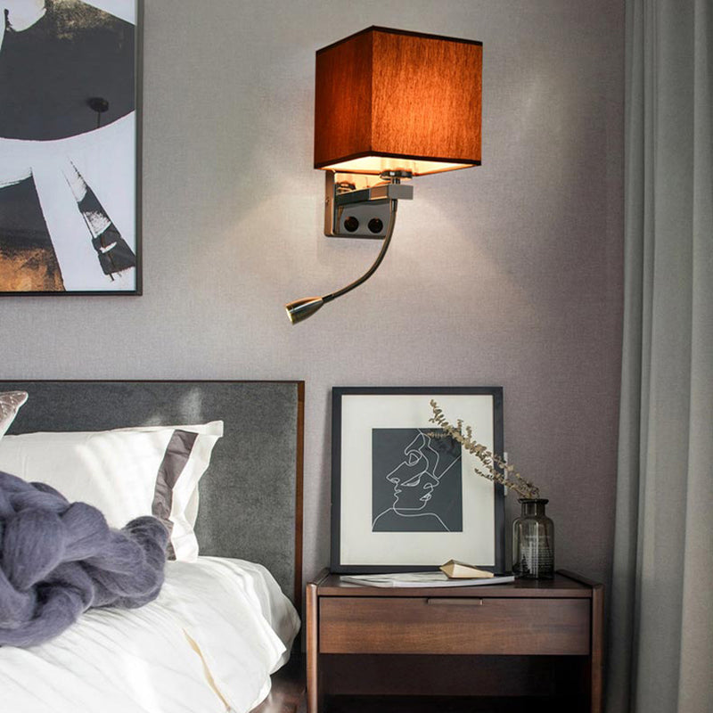 Skørter | 1 Light Fabric Wall Lamp Light Simple Style Beige/Brown Cubic Bedroom Wall Mount Light