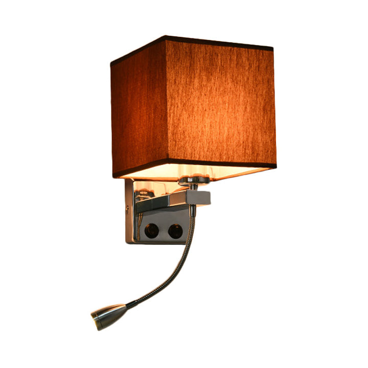 Skørter | 1 Light Fabric Wall Lamp Light Simple Style Beige/Brown Cubic Bedroom Wall Mount Light