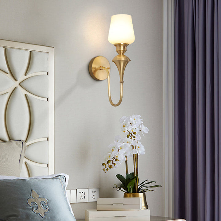 Skørter | Cone White Glass Wall Lamp Light Traditional 1/2 Lights Bedroom Wall Mounted Light in Gold/Black