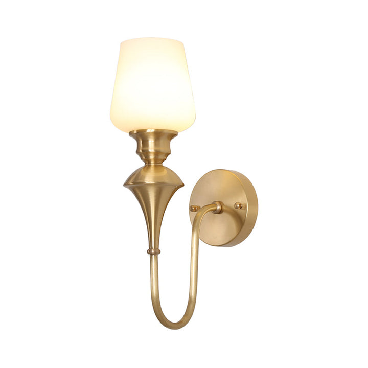 Skørter | Cone White Glass Wall Lamp Light Traditional 1/2 Lights Bedroom Wall Mounted Light in Gold/Black