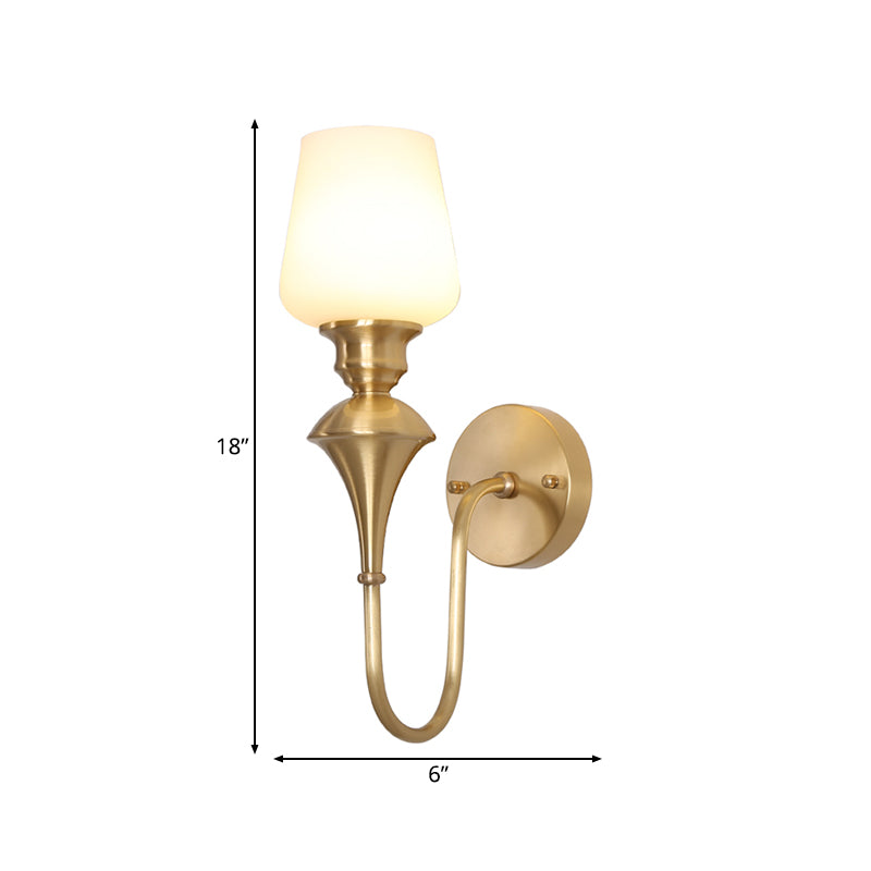 Skørter | Cone White Glass Wall Lamp Light Traditional 1/2 Lights Bedroom Wall Mounted Light in Gold/Black
