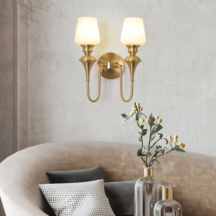 Skørter | Cone White Glass Wall Lamp Light Traditional 1/2 Lights Bedroom Wall Mounted Light in Gold/Black