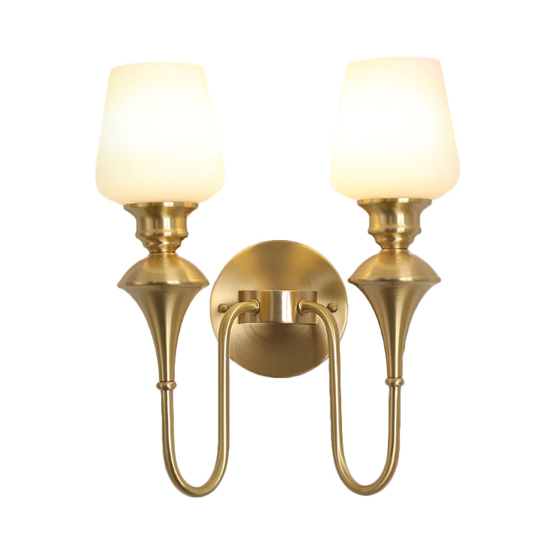 Skørter | Cone White Glass Wall Lamp Light Traditional 1/2 Lights Bedroom Wall Mounted Light in Gold/Black