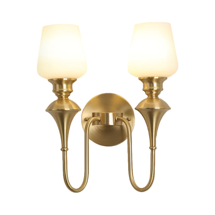 Skørter | Cone White Glass Wall Lamp Light Traditional 1/2 Lights Bedroom Wall Mounted Light in Gold/Black