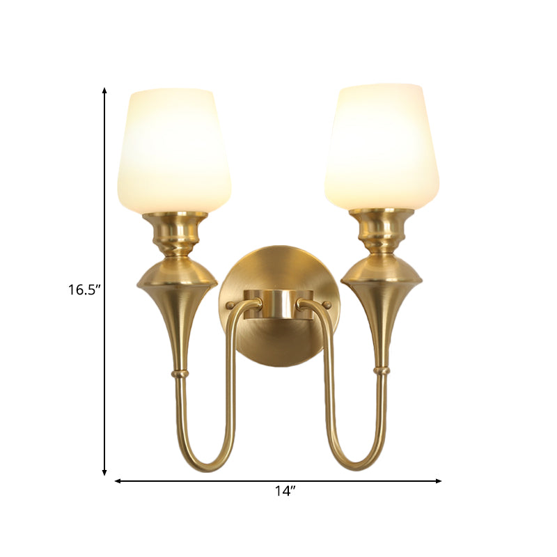 Skørter | Cone White Glass Wall Lamp Light Traditional 1/2 Lights Bedroom Wall Mounted Light in Gold/Black