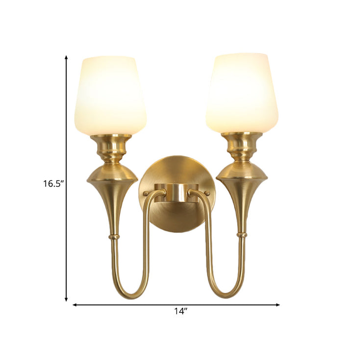 Skørter | Cone White Glass Wall Lamp Light Traditional 1/2 Lights Bedroom Wall Mounted Light in Gold/Black