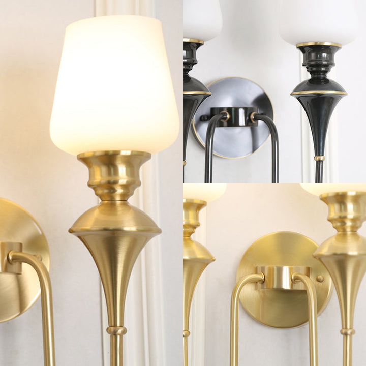 Skørter | Cone White Glass Wall Lamp Light Traditional 1/2 Lights Bedroom Wall Mounted Light in Gold/Black