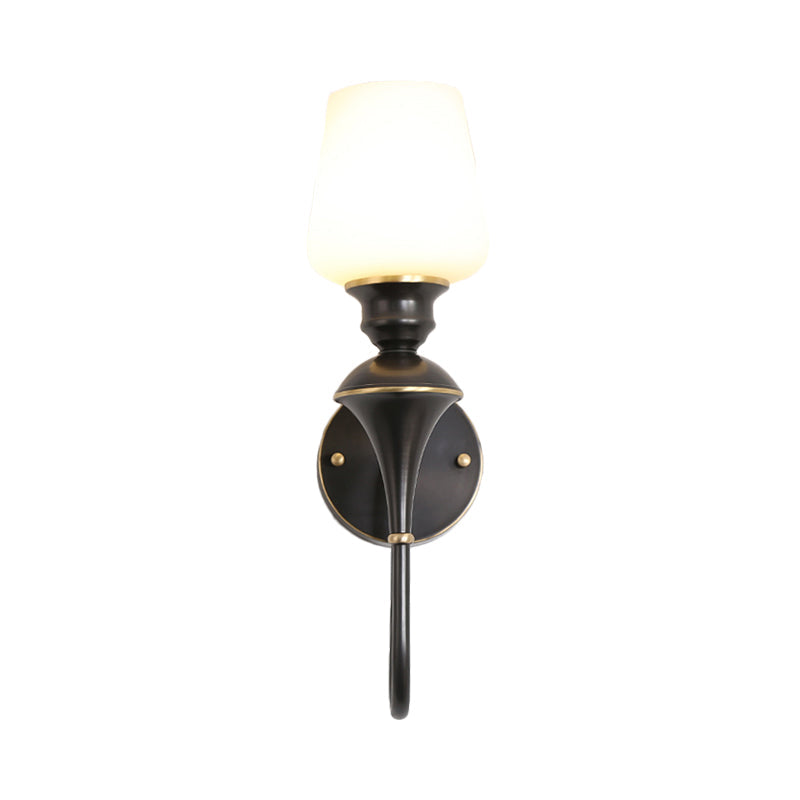 Skørter | Cone White Glass Wall Lamp Light Traditional 1/2 Lights Bedroom Wall Mounted Light in Gold/Black