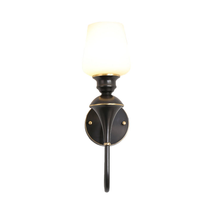 Skørter | Cone White Glass Wall Lamp Light Traditional 1/2 Lights Bedroom Wall Mounted Light in Gold/Black