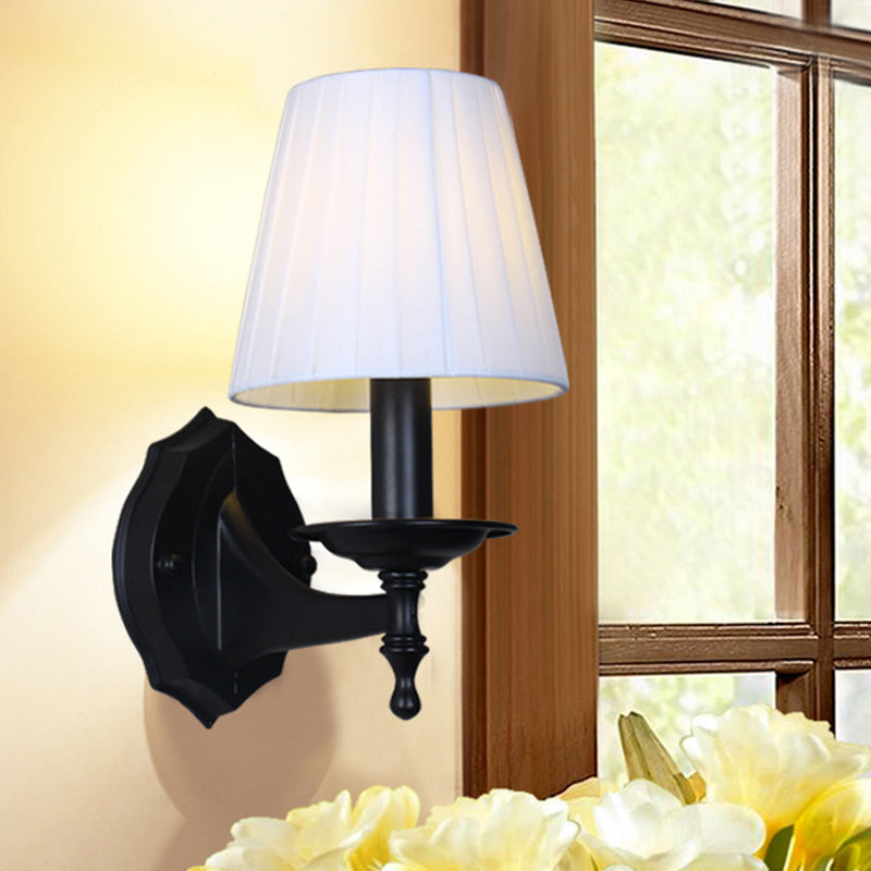 Skørter | Tapered Bedroom Wall Light Rustic Fabric 1/2 Lights Flax/White Wall Mounted Light