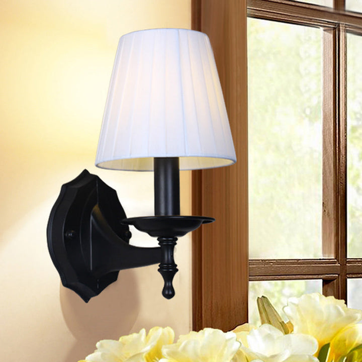 Skørter | Tapered Bedroom Wall Light Rustic Fabric 1/2 Lights Flax/White Wall Mounted Light
