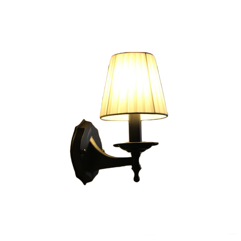 Skørter | Tapered Bedroom Wall Light Rustic Fabric 1/2 Lights Flax/White Wall Mounted Light